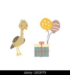 Scheda animali per bambini con testo di congratulazioni. Grazioso design per festeggiare animali africani. Biglietto d'auguri con piccolo animale selvatico per cartolina per bambini. Illustrazione Vettoriale