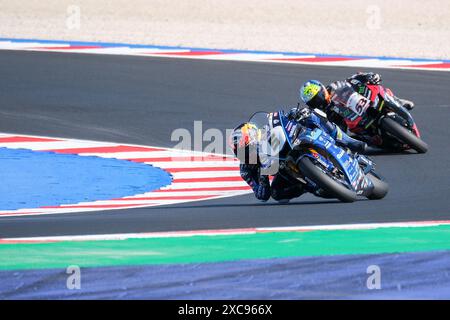 Rimini, Italia. 15 giugno 2024. (5) Philipp Oettl tedesco del Team GMT94 Yamaha, guida Yamaha YZF R1 in azione durante il Campionato del mondo FIM Motul Superbike - prove libere del Round Emilia Romagna al Marco Simoncelli World Circuit di Misano Adriatico il 15 giugno 2024 a Misano Adriatico, Rimini, Italia. Crediti: Roberto Tommasini/Alamy Live News Foto Stock