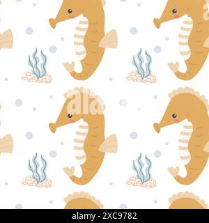 I bambini hanno un motivo di animali marini, la vita marina oceanica infantile sullo sfondo senza interruzioni. Stampe di animali della nursery baby. Gli abitanti subacquei raccolgono retroterra Illustrazione Vettoriale
