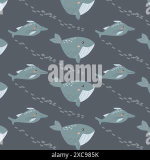 I bambini hanno un motivo di animali marini, la vita marina oceanica infantile sullo sfondo senza interruzioni. Stampe di animali della nursery baby. Gli abitanti subacquei raccolgono retroterra Illustrazione Vettoriale