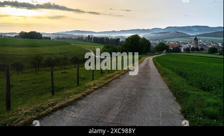 Pruntrut (Porrentruy) è una piccola città, comune politico e capitale dell'omonimo distretto nel cantone svizzero del Giura e dell'Ajoie Foto Stock