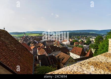 Pruntrut (Porrentruy) è una piccola città, comune politico e capitale dell'omonimo distretto nel cantone svizzero del Giura e dell'Ajoie Foto Stock