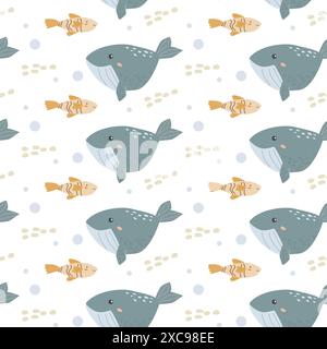I bambini hanno un motivo di animali marini, la vita marina oceanica infantile sullo sfondo senza interruzioni. Stampe di animali della nursery baby. Gli abitanti subacquei raccolgono retroterra Illustrazione Vettoriale