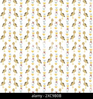 Gli animali dei bambini si presentano con piante tropicali. Design carino e infantile con animali africani, palme ed elementi disegnati a mano. Scandina per bambini Illustrazione Vettoriale