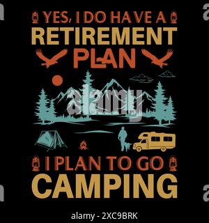 Design di una T-shirt da campeggio per avventure all'aperto Illustrazione Vettoriale