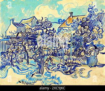 Old Vineyard with Peasant Woman, 1890 (Pittura) artista Gogh, Vincent van (1853-90), olandese. Illustrazione Vettoriale