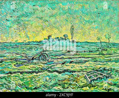Campo coperto di neve con erpice (dopo miglio), 1890 (pittura) artista Gogh, Vincent van (1853-90), olandese. Illustrazione Vettoriale