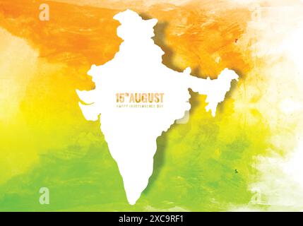 Bellissima tessera giornaliera per l'indipendenza indiana con sfondo mappa india Illustrazione Vettoriale