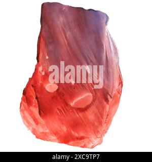 Fetta di manzo cruda. Mostra la consistenza della carne nei toni rosso e viola. O una faccia divertente e ardente. Illustrazione acquerello. Per Halloween e una festa rilassante Foto Stock