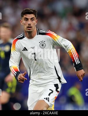 MONACO DI BAVIERA, GERMANIA - 14 GIUGNO: La Germania Kai Havertz guarda durante la partita a gironi di UEFA EURO 2024 tra Germania e Scozia al Munich Football Arena il 14 giugno 2024 a Monaco di Baviera, Germania. © diebilderwelt / Alamy Stock Foto Stock