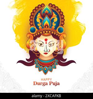 Happy navratri, volto artistico durag per la durga puja indian Celebration card background Illustrazione Vettoriale