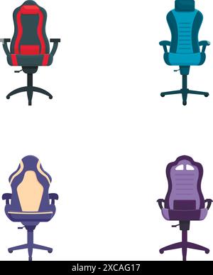 Quattro stili diversi di sedie ergonomiche da ufficio progettate per il massimo comfort ed efficienza Illustrazione Vettoriale