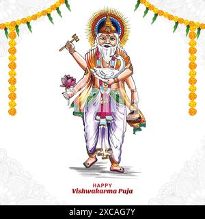 Sfondo celebrativo del dio indù vishwakarma puja Illustrazione Vettoriale