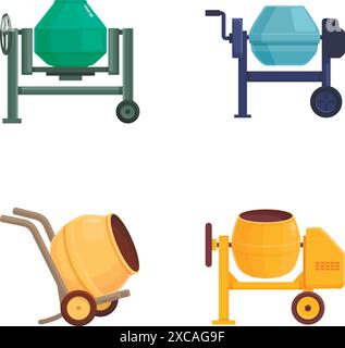 Collezione di illustrazioni vettoriali con diversi stili di betoniere cartoni animati Illustrazione Vettoriale