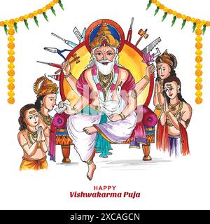 Bellissimo sfondo della carta celebrativa del dio indù vishwakarma puja Illustrazione Vettoriale