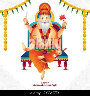 Hindu god Happy vishwakarma puja Celebration card background Illustrazione Vettoriale