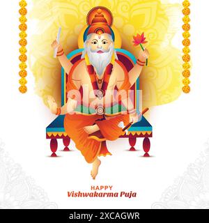 Hindu god Happy vishwakarma puja Celebration card background Illustrazione Vettoriale