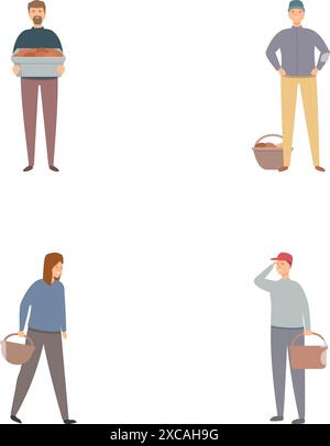 Collezione di quattro personaggi maschili in diversi abiti professionali che mostrano varie occupazioni Illustrazione Vettoriale