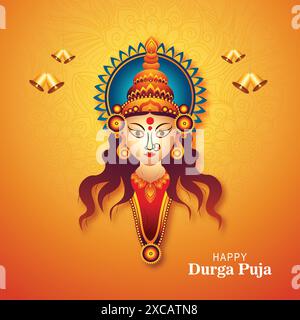 Happy navratri, volto artistico durag per la durga puja indian Celebration card background Illustrazione Vettoriale