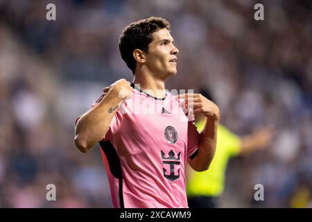 15 giugno 2024: L'attaccante Leonardo Afonso (73) celebra un gol durante il secondo tempo di una partita della MLS contro i Philadelphia Union al Subaru Park di Chester, Pennsylvania. Kyle Rodden/CSM Foto Stock