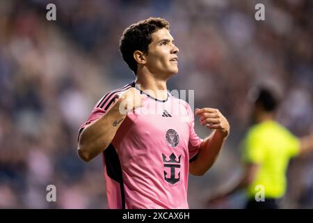 15 giugno 2024: L'attaccante Leonardo Afonso (73) celebra un gol durante il secondo tempo di una partita della MLS contro i Philadelphia Union al Subaru Park di Chester, Pennsylvania. Kyle Rodden/CSM Foto Stock