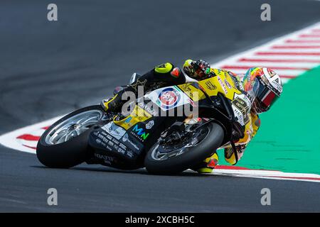 Misano Adriatico, Italia. 15 giugno 2024. Andrea Iannone del Team Goeleven con Ducati Panigale V4R visto in azione durante il FIM SBK Superbike World Championship Pirelli Emilia-Romagna Round - gara 1 al Misano World Circuit di Misano Adriatico. (Foto di Fabrizio Carabelli/SOPA Images/Sipa USA) credito: SIPA USA/Alamy Live News Foto Stock