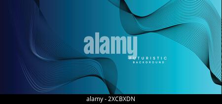 Abstract Peacock Blue, Ocean Blue Technological Modern Flowing Wave Line background. Sfondo per banner Teal Blue and Black Digital Future Technology Illustrazione Vettoriale