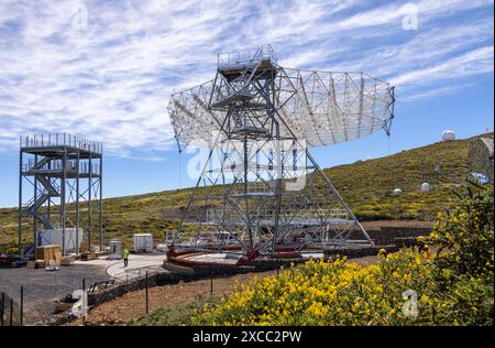 Costruzione di un nuovo telescopio MAGICO, Osservatorio Roque de los Muchachos, la Palma, Isole Canarie, Spagna Foto Stock