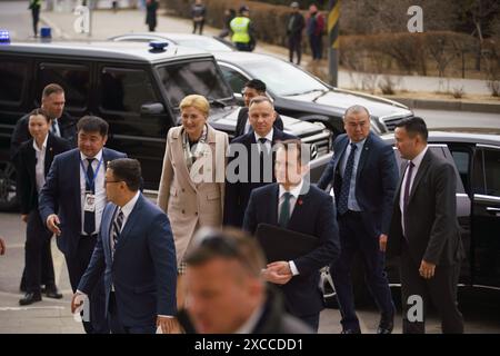 Ulan Bator, Mongolia. 26 aprile 2023. Durante la sua visita in Mongolia, il presidente polacco Duda visitò il Museo di Genghis Khan. Crediti: L.Enkh-Orgil. Foto Stock