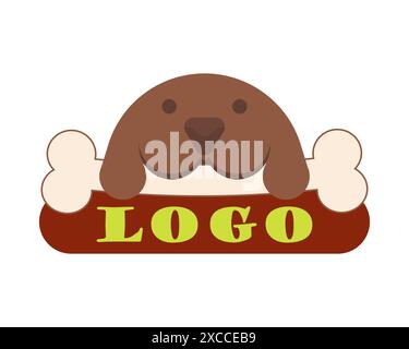 Logo di un cane con un lungo osso in bocca. Sfondo bianco dell'illustrazione vettoriale. Illustrazione Vettoriale
