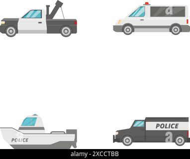 Raccolta di icone illustrate con diversi veicoli di emergenza e di servizio Illustrazione Vettoriale