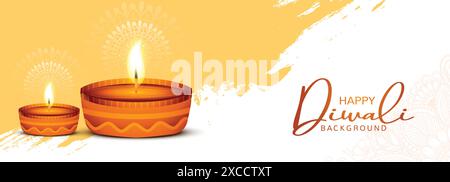Striscione di Happy diwali per il festival delle luci sfondo della carta celebrativa di diwali Illustrazione Vettoriale
