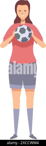 Donna sorridente in abbigliamento atletico, che tiene una palla da calcio con entrambe le mani Illustrazione Vettoriale