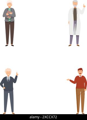 Raccolta diversificata di personaggi professionali in varie professioni, tra cui medici, uomini d’affari, insegnanti e dirigenti, isolato su sfondo bianco Illustrazione Vettoriale