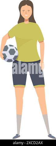 Una giocatrice di calcio sta posando con un pallone da calcio, mostrando lo spirito dello sport e dell'atletismo Illustrazione Vettoriale