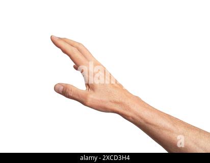avvicinarsi, gesto della mano, segno isolato su sfondo bianco. Foto Stock