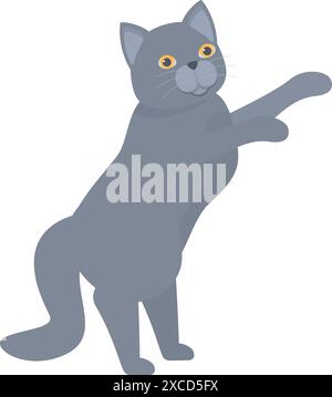 Gatto grigio in piedi sulle zampe posteriori, giocando con qualcosa invisibile Illustrazione Vettoriale