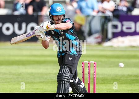 Worcester, Regno Unito. 16 giugno 2024. Rob Jones in azione durante il Vitality T20 Blast match tra Worcestershire Rapids e Northamptonshire Steelbacks a New Road, Worcester, Regno Unito, il 16 giugno 2024. Foto di Stuart Leggett. Solo per uso editoriale, licenza richiesta per uso commerciale. Non utilizzare in scommesse, giochi o pubblicazioni di singoli club/campionato/giocatori. Crediti: UK Sports Pics Ltd/Alamy Live News Foto Stock