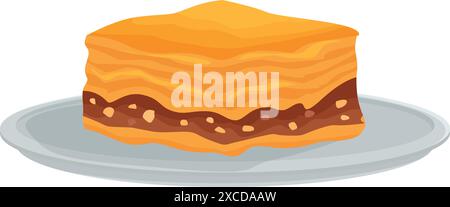 Fetta di baklava turco con ripieno di pistacchio, un dolce dolce a strati di pasta filla Illustrazione Vettoriale