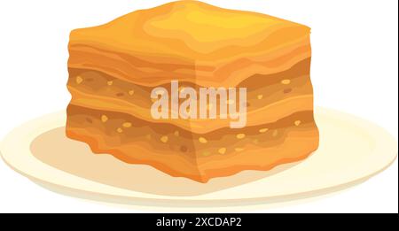 Appetitosi baklava appoggiati su un piatto, con i suoi strati dolci e il ripieno di noce Illustrazione Vettoriale