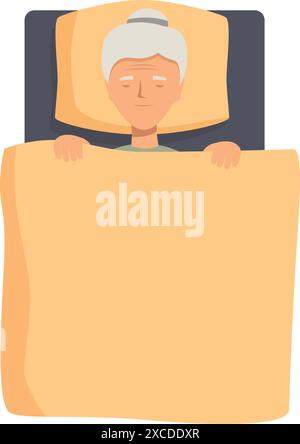 Una donna anziana dorme pacificamente a letto, coperta da una calda coperta Illustrazione Vettoriale