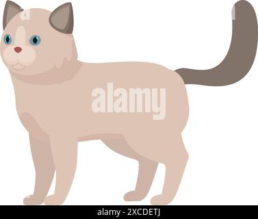 Simpatico gatto ragdoll in piedi con la coda sollevata, che mostra un atteggiamento giocoso e curioso Illustrazione Vettoriale