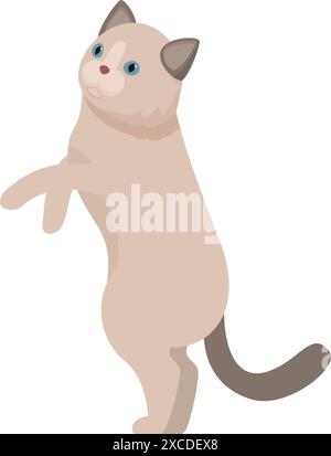 Gatto beige con occhi blu in piedi sulle zampe posteriori e alzando le zampe Illustrazione Vettoriale