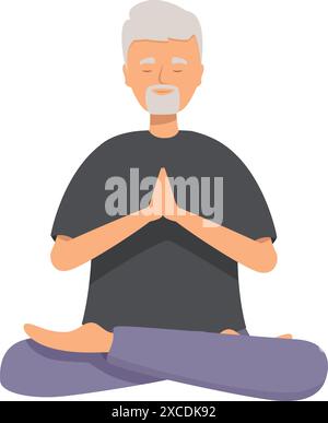 Uomo anziano meditando in posizione di loto, praticando yoga e consapevolezza, vivendo uno stile di vita sano Illustrazione Vettoriale