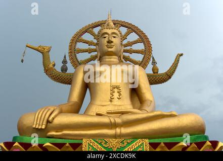 Ritratto del Buddha d'oro, Wat Phra Yai, il Tempio del grande Buddha, a Ko Phan, Koh Samui, Thailandia Foto Stock