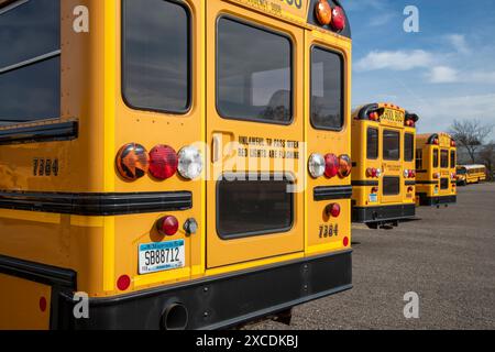 St. Paul, Minnesota. Una formazione di scuolabus. Foto Stock
