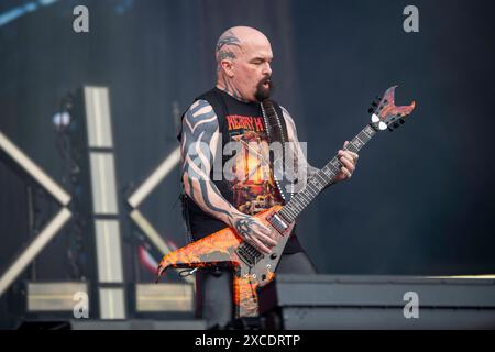 Kerry King, chitarrista statunitense del trash metal, che si esibisce al Rock IM Park Festival di Norimberga. Foto Stock