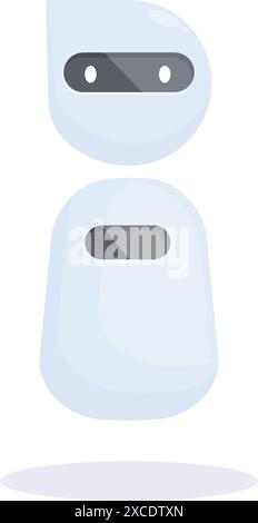 Semplice illustrazione in stile cartone animato di un robot bianco che galleggia con un'ombra su uno sfondo bianco Illustrazione Vettoriale