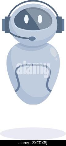 Un simpatico robot indossa una cuffia e fornisce assistenza ai clienti Illustrazione Vettoriale