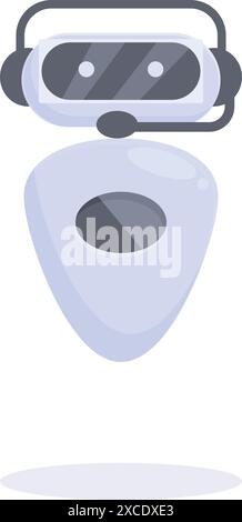 Il chatbot bianco con le cuffie è in ascolto e pronto a rispondere alle domande Illustrazione Vettoriale